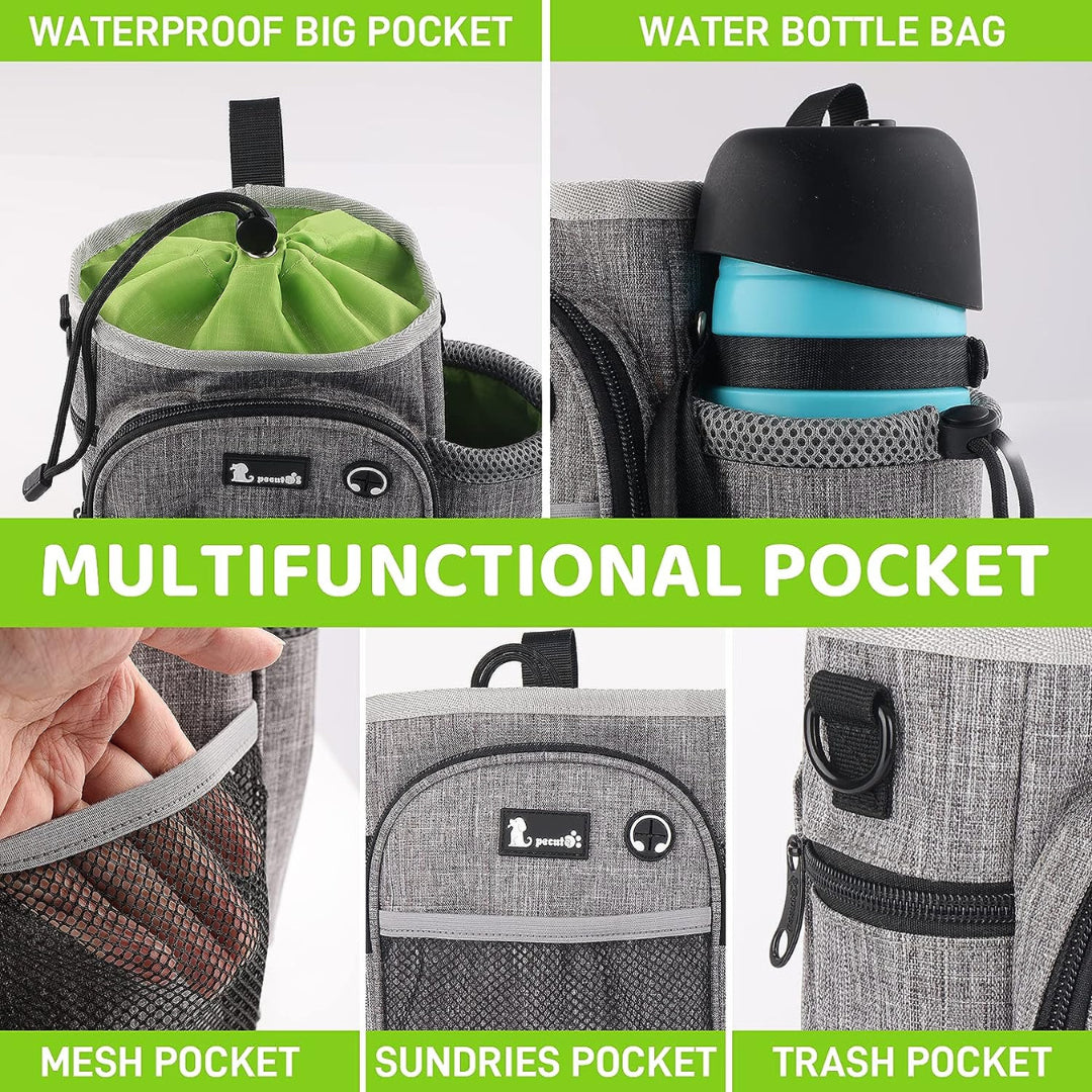 Pecute XL Waterproof Dog Walking Bag with Convenient Water Bottle Holder and Treat Pouch - Perfect for Adventurous Pet Owners!